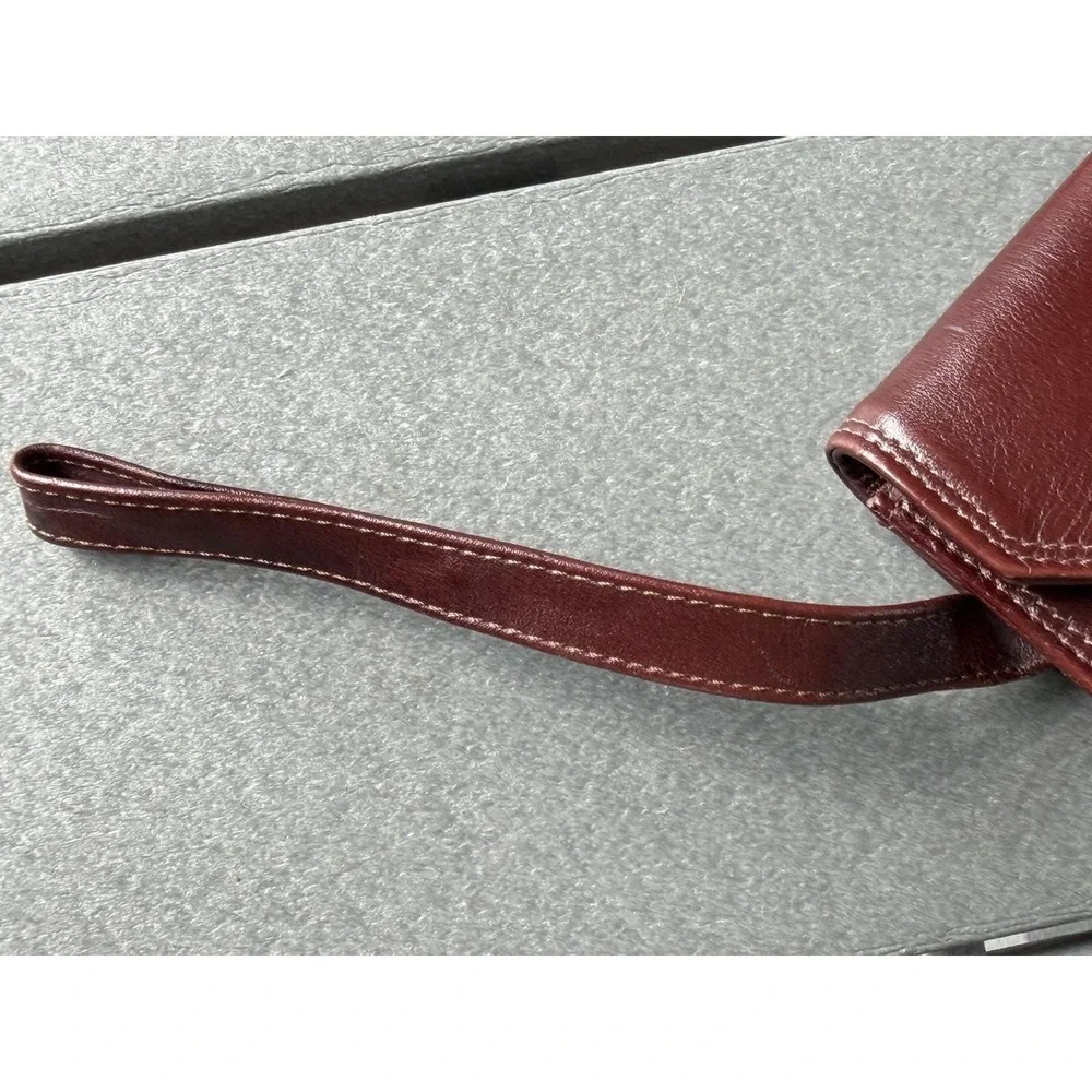 Vintage Leather Envelope Clutch W/ Wrist Strap Brown Minimalist Y2K